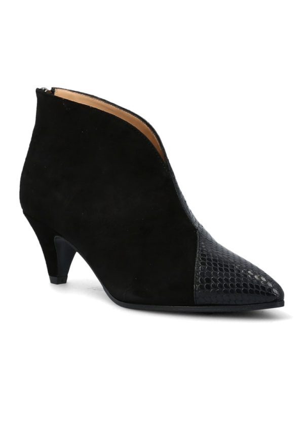 Low Boots Velours Noir Et Python Noir En solde