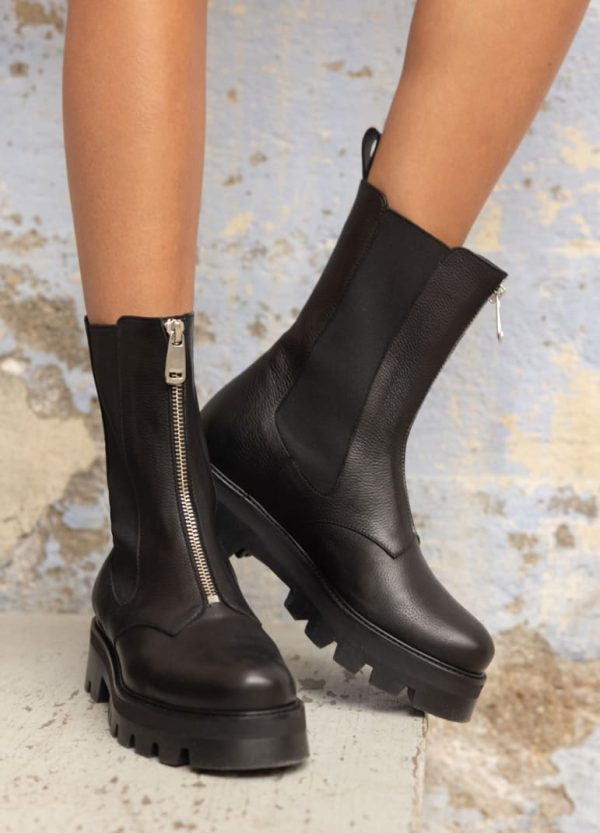 Boots Sheila Cuir Noir Pas cher
