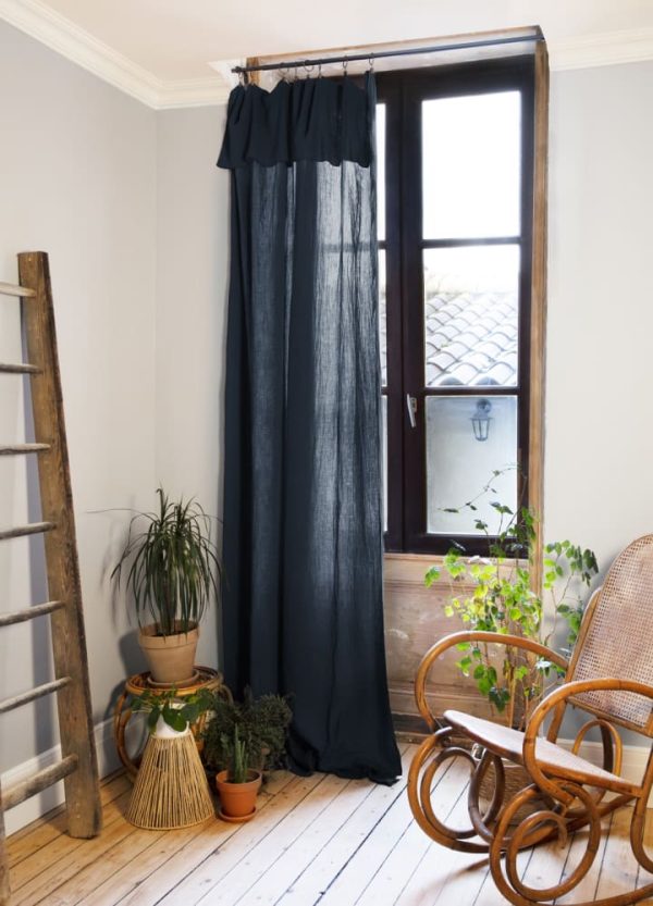 Rideau ajustable + 8 anneaux pince Gaze de coton GAIA - Minuit Mode