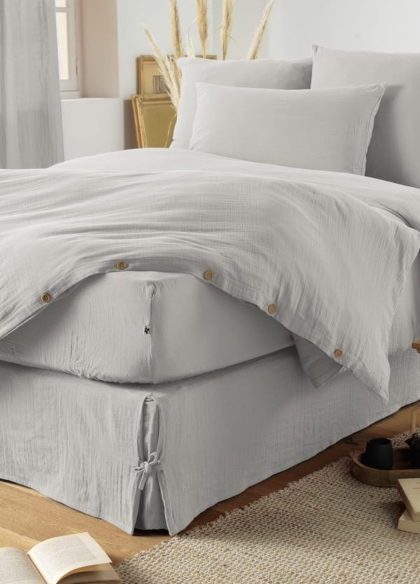 Drap housse Gaze de Coton GAIA - Nuage Pas cher