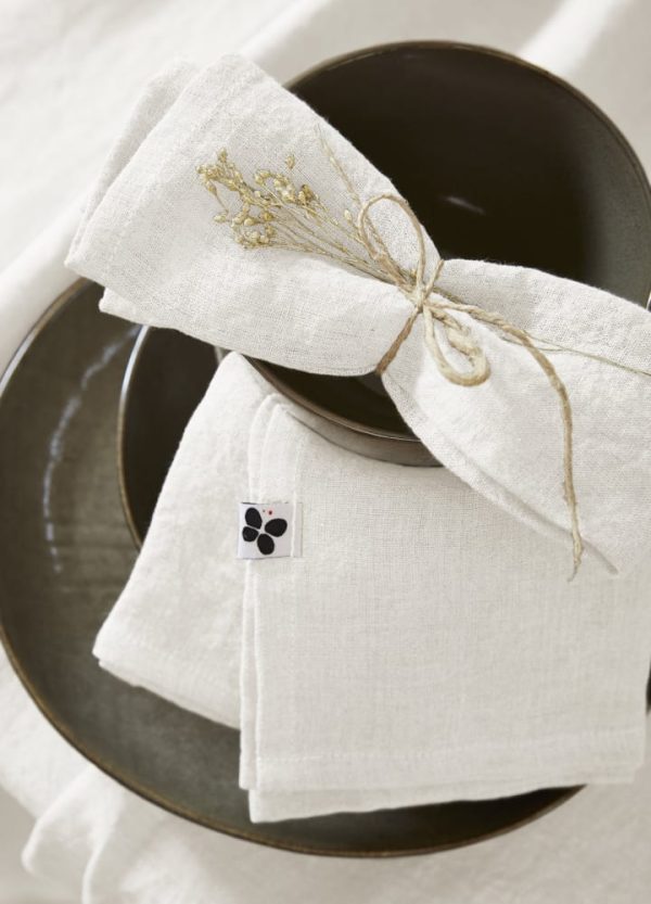 Lot de 3 serviettes Lin lavé SOLINE - Craie À bas prix