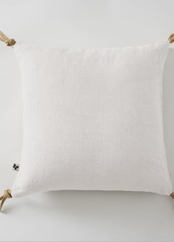 Coussin déhoussable avec pompons Lin lavé SOLINE - Craie À vendre – Image 2