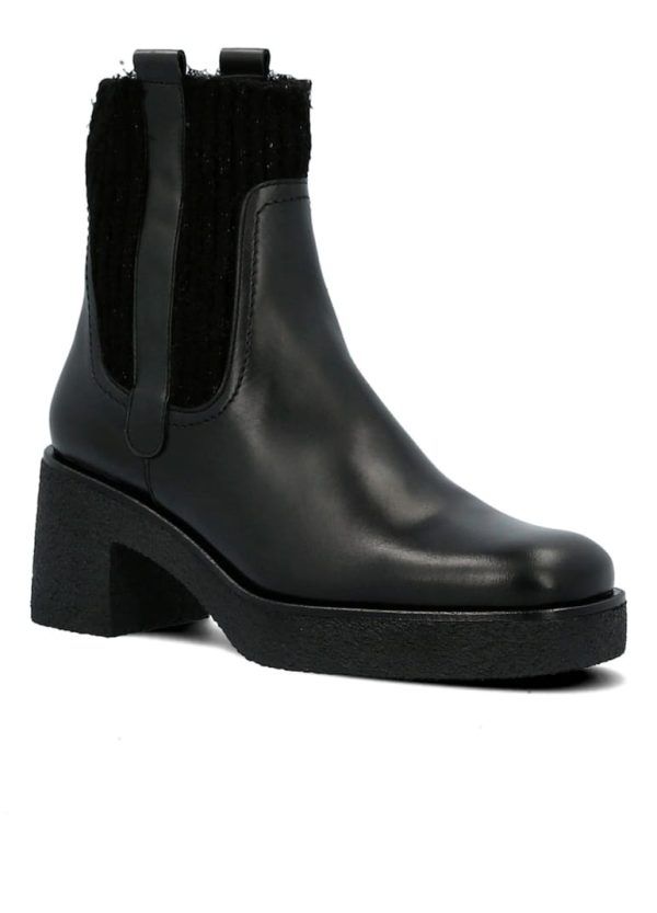 Boots Vita Cuir Noir Et Tissu Chaussette Noir Mode