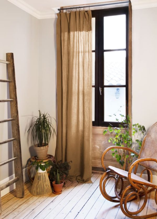 Rideau ajustable + 8 anneaux pince Gaze de coton GAIA - Camel En ligne maintenant